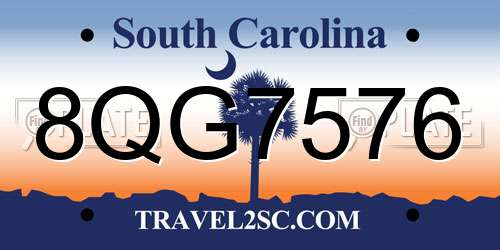 8QG7576 South Carolina License Plate