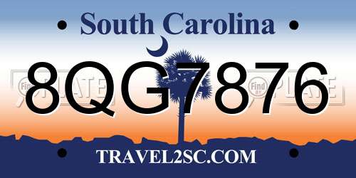 8QG7876 South Carolina License Plate
