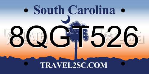 8QGT526 South Carolina License Plate