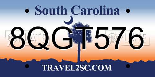 8QGT576 South Carolina License Plate