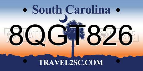 8QGT826 South Carolina License Plate