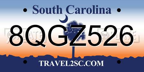 8QGZ526 South Carolina License Plate