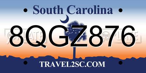 8QGZ876 South Carolina License Plate