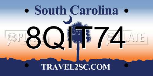 8QIT74 South Carolina License Plate