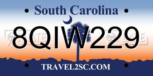 8QIW229 South Carolina License Plate