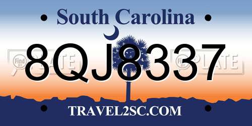 8QJ8337 South Carolina License Plate