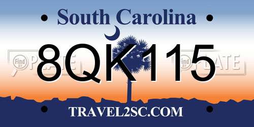 8QK115 South Carolina License Plate