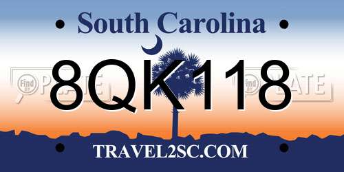 8QK118 South Carolina License Plate