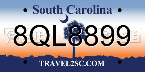 8QL8899 South Carolina License Plate