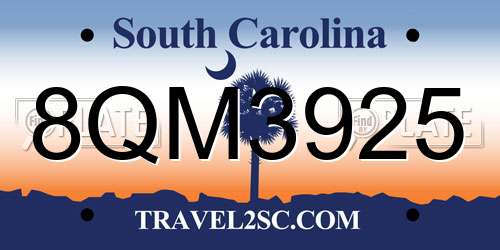8QM3925 South Carolina License Plate
