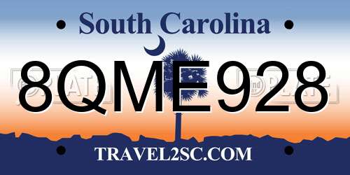 8QME928 South Carolina License Plate
