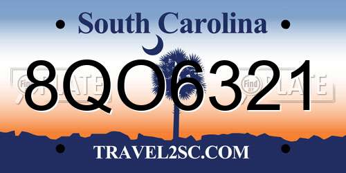 8QO6321 South Carolina License Plate