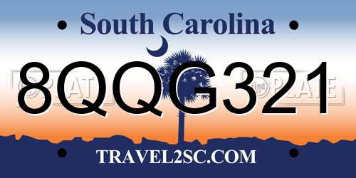 8QQG321 South Carolina License Plate