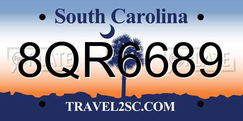 8QR6689 South Carolina License Plate