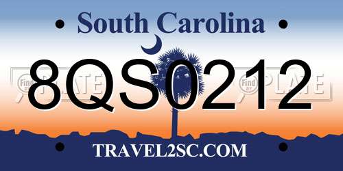 8QS0212 South Carolina License Plate