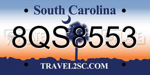 8QS8553 South Carolina License Plate