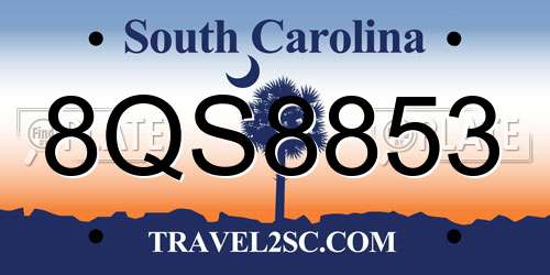 8QS8853 South Carolina License Plate