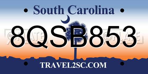 8QSB853 South Carolina License Plate