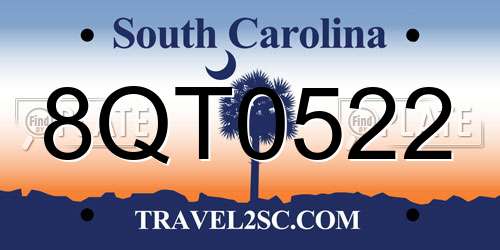 8QT0522 South Carolina License Plate