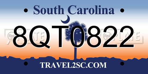 8QT0822 South Carolina License Plate