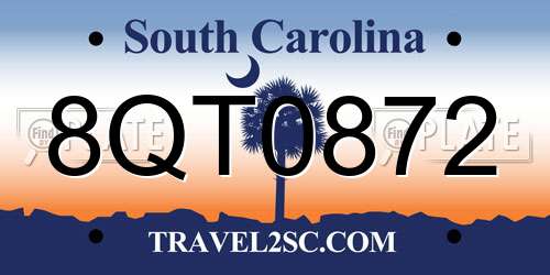 8QT0872 South Carolina License Plate