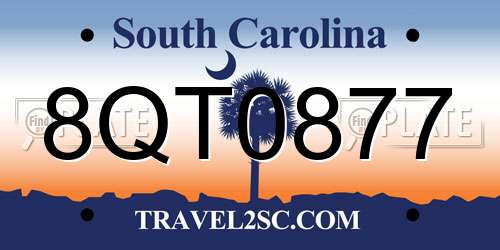 8QT0877 South Carolina License Plate