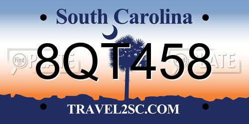 8QT458 South Carolina License Plate