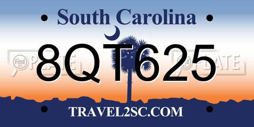 8QT625 South Carolina License Plate