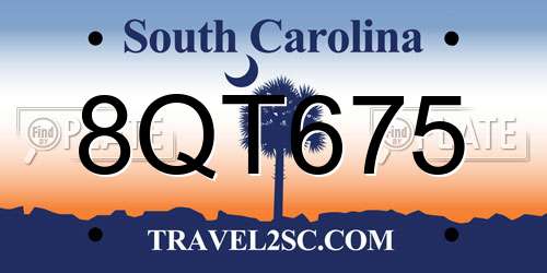 8QT675 South Carolina License Plate