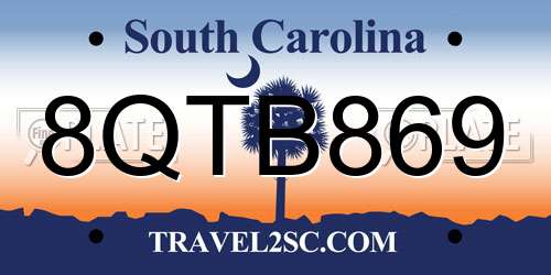 8QTB869 South Carolina License Plate