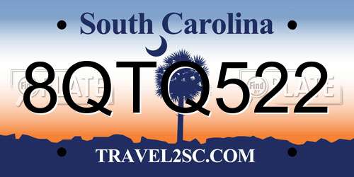 8QTQ522 South Carolina License Plate