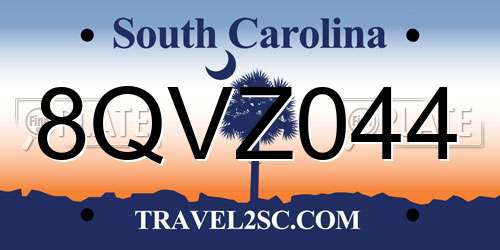 8QVZ044 South Carolina License Plate