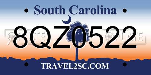 8QZ0522 South Carolina License Plate