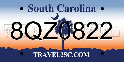 8QZ0822 South Carolina License Plate