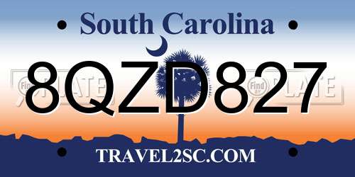 8QZD827 South Carolina License Plate