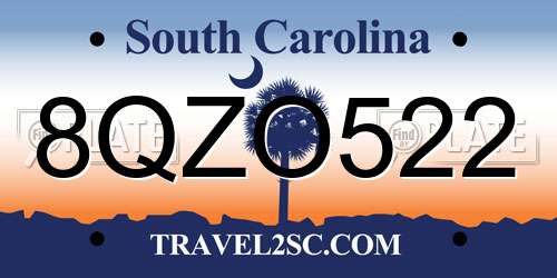 8QZO522 South Carolina License Plate