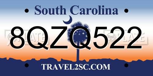 8QZQ522 South Carolina License Plate