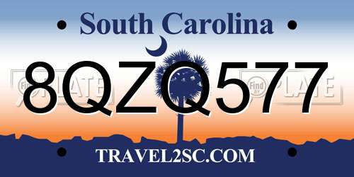 8QZQ577 South Carolina License Plate