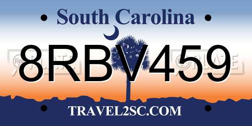 8RBV459 South Carolina License Plate