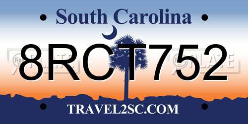 8RCT752 South Carolina License Plate