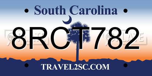 8RCT782 South Carolina License Plate
