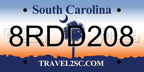 8RDD208 South Carolina License Plate