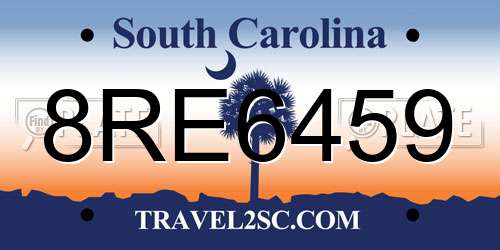 8RE6459 South Carolina License Plate