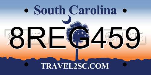 8REG459 South Carolina License Plate