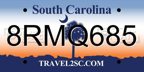 8RMQ685 South Carolina License Plate