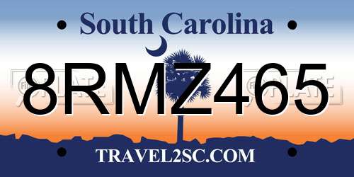 8RMZ465 South Carolina License Plate