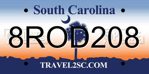 8ROD208 South Carolina License Plate
