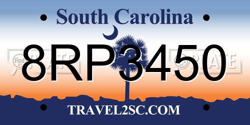 8RP3450 South Carolina License Plate