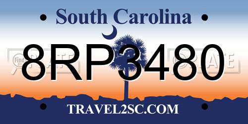 8RP3480 South Carolina License Plate