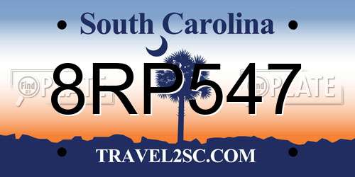8RP547 South Carolina License Plate